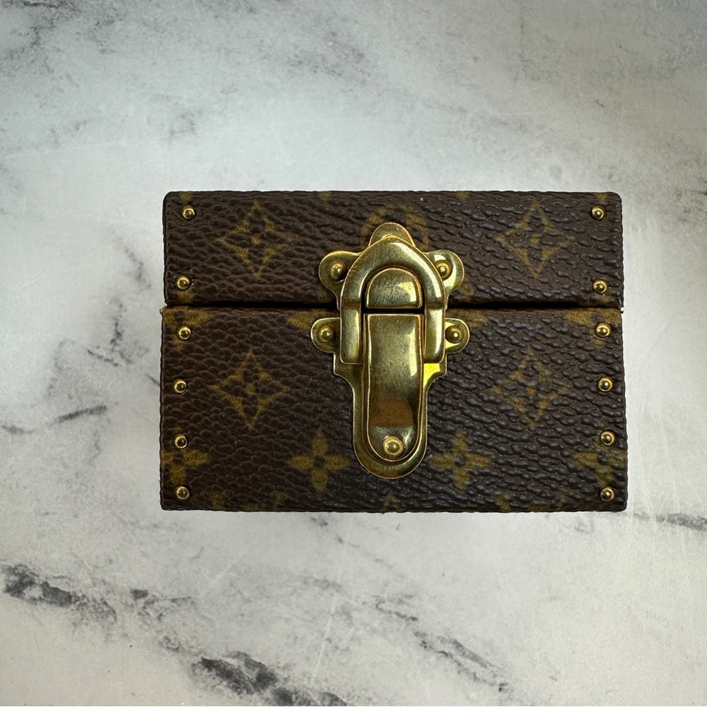 Louis Vuitton Monogram Ring Box Trunk Case LV Mini Clutch Gold Vintage Brown - Picture 6 of 15